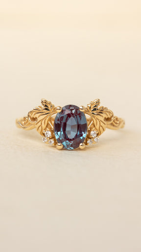 Lab-created alexandrite and lab grown diamonds engagement ring / Vineyard - Eden Garden Jewelry™