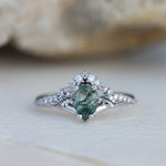 One of a kind moss agate bridal ring set, gold stacking engagement and wedding rings / Amelia - Eden Garden Jewelry™