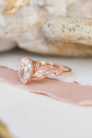 Vines and leaves engagement ring with lab-created diamond, rose gold engagement ring / Patricia - Eden Garden Jewelry™