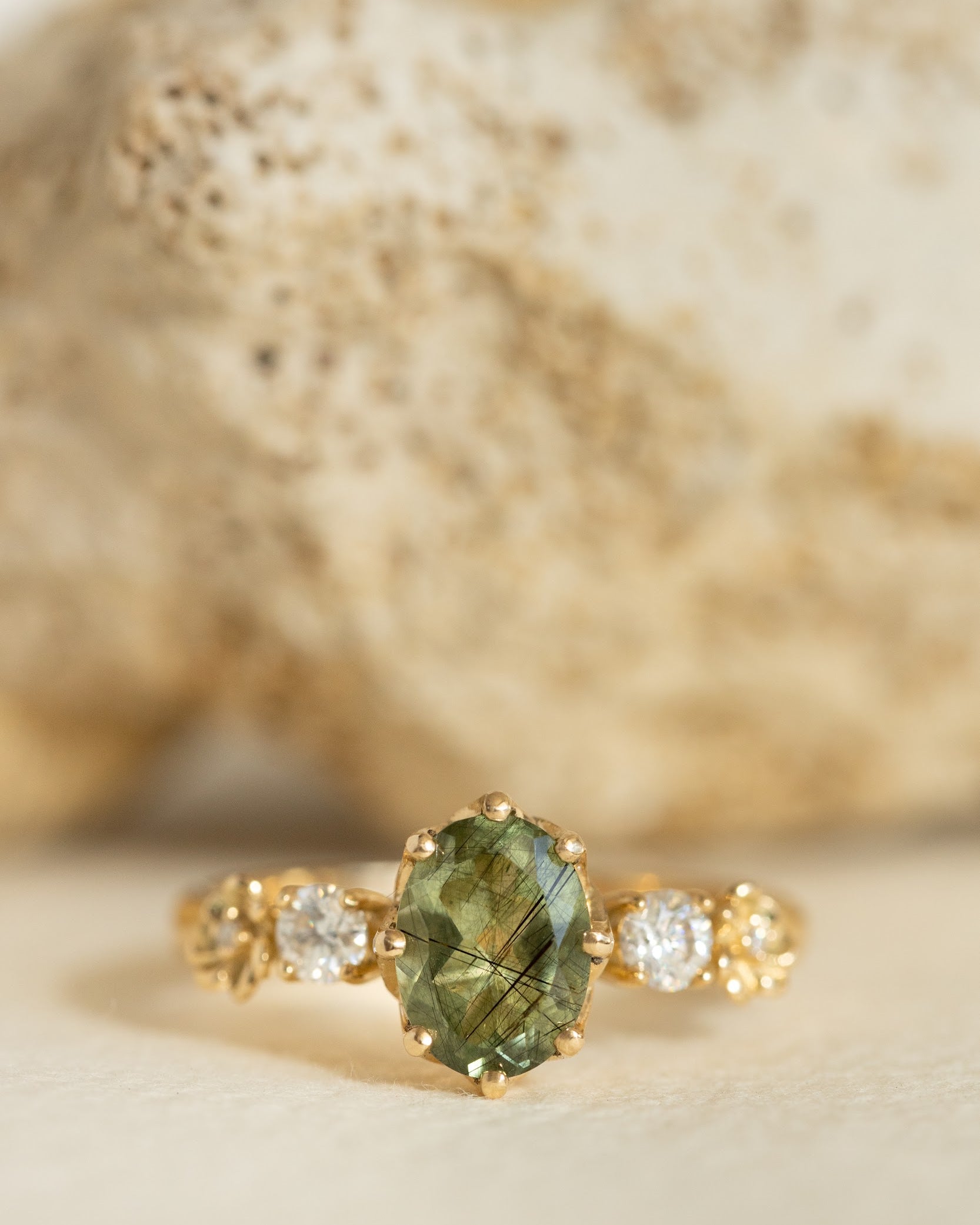Natural oval emerald engagement ring, flower engagement ring with diamonds / Fiorella - Eden Garden Jewelry™