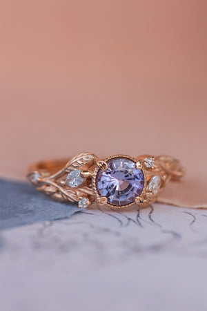 Natural purple sapphire engagement ring, rose gold engagement ring with accent diamonds / Patricia - Eden Garden Jewelry™