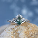 One of a kind moss agate bridal ring set, gold stacking engagement and wedding rings / Amelia - Eden Garden Jewelry™