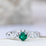 Lab created emerald engagement ring, celtic proposal ring with diamonds / Horta - Eden Garden Jewelry™