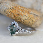 One of a kind moss agate bridal ring set, gold stacking engagement and wedding rings / Amelia - Eden Garden Jewelry™