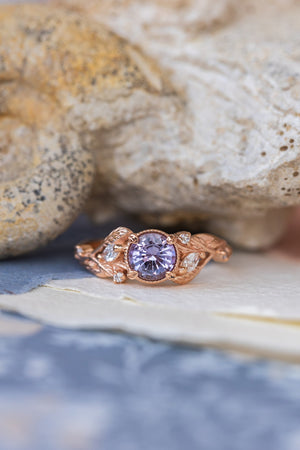 10x10mm Round Cut Natural Purple Amethyst Gemstone 6 Prong Ring 14k Rose  Gold Diamond Band Propose Rings | Amazon.com