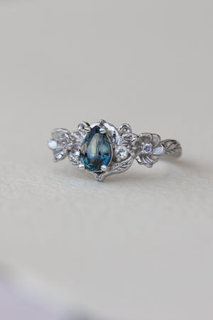 Bi-color sapphire engagement ring set, unique flower style bridal ring set / Adelina - Eden Garden Jewelry™