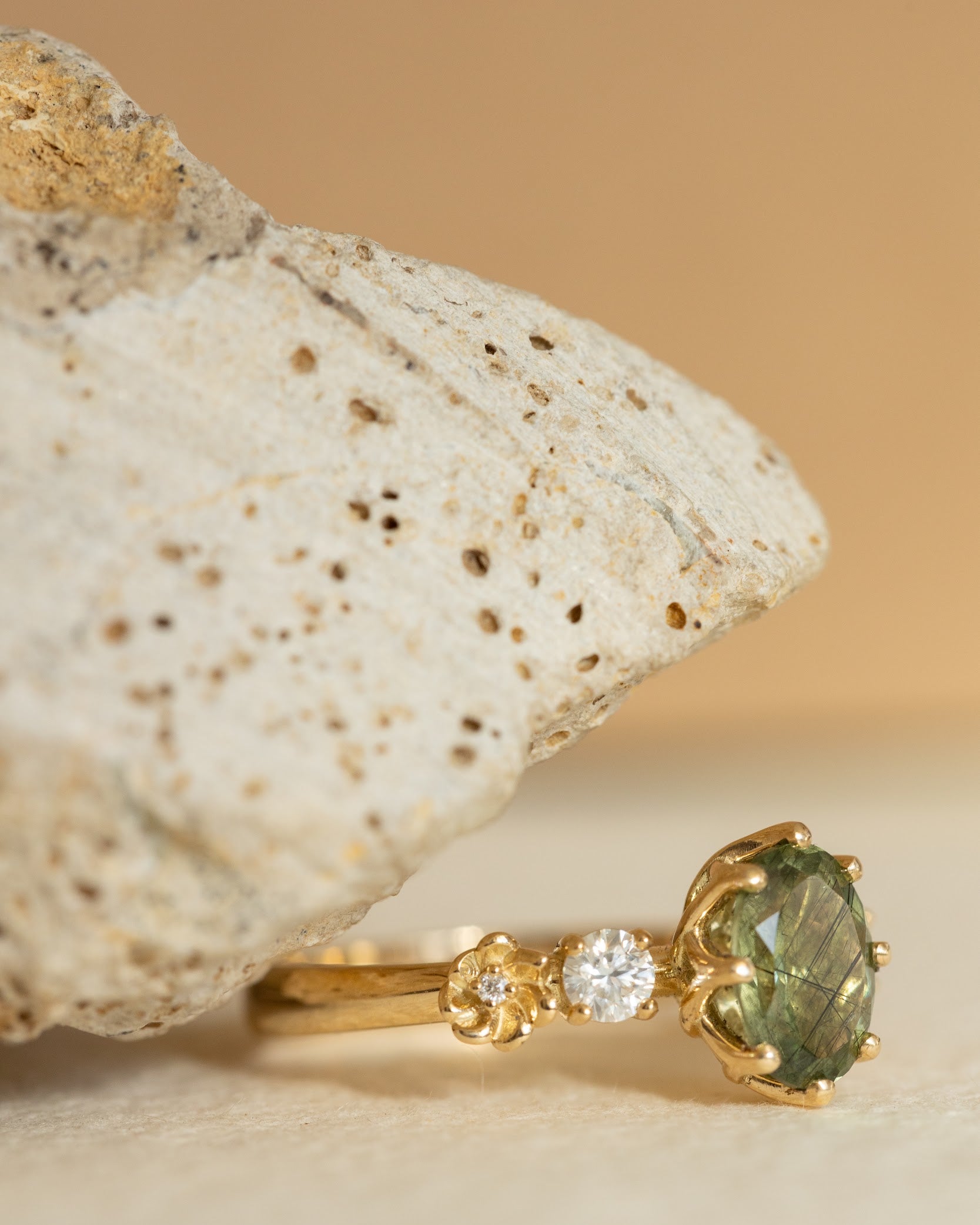 Natural oval emerald engagement ring, flower engagement ring with diamonds / Fiorella - Eden Garden Jewelry™