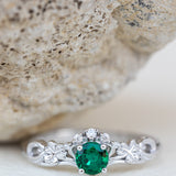 Lab created emerald engagement ring, celtic proposal ring with diamonds / Horta - Eden Garden Jewelry™