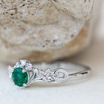 Lab created emerald engagement ring, celtic proposal ring with diamonds / Horta - Eden Garden Jewelry™