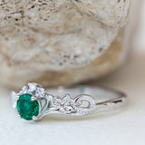 Lab created emerald engagement ring, celtic proposal ring with diamonds / Horta - Eden Garden Jewelry™