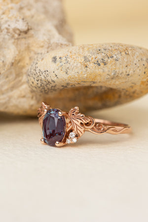 READY TO SHIP: Vineyard in 14K rose gold, oval cut lab alexandrite 8x6 mm, lab grown diamonds, AVAILABLE RING SIZES: 7 US