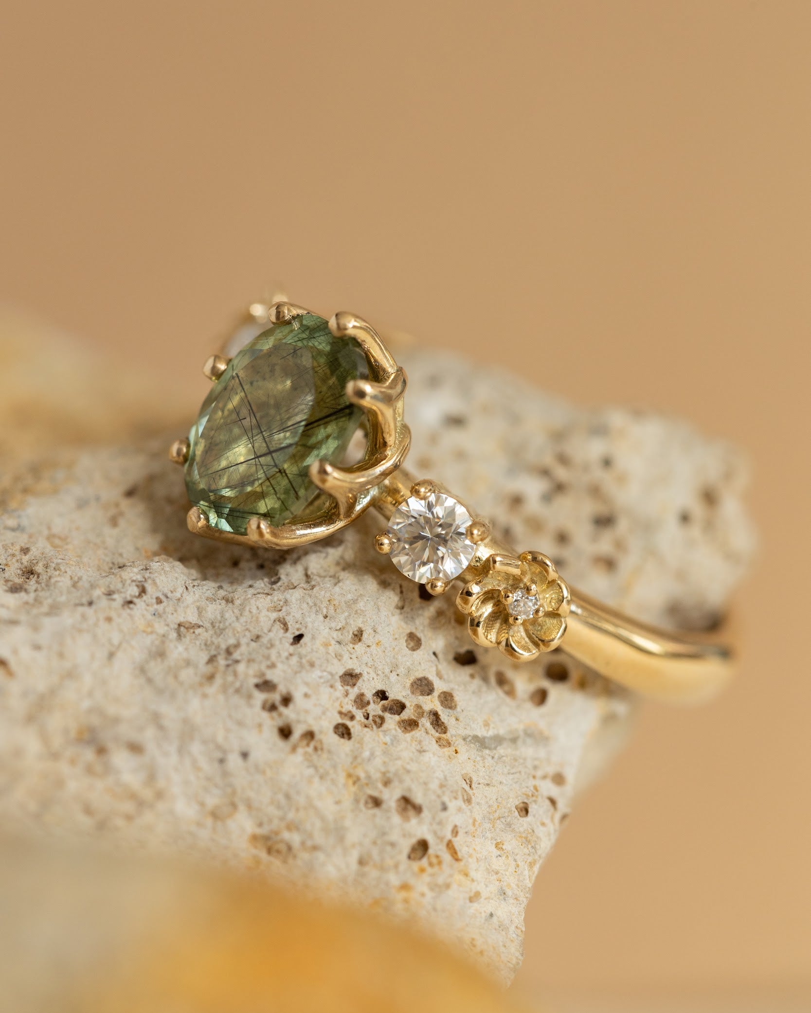 Natural oval emerald engagement ring, flower engagement ring with diamonds / Fiorella - Eden Garden Jewelry™