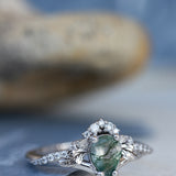 One of a kind moss agate bridal ring set, gold stacking engagement and wedding rings / Amelia - Eden Garden Jewelry™