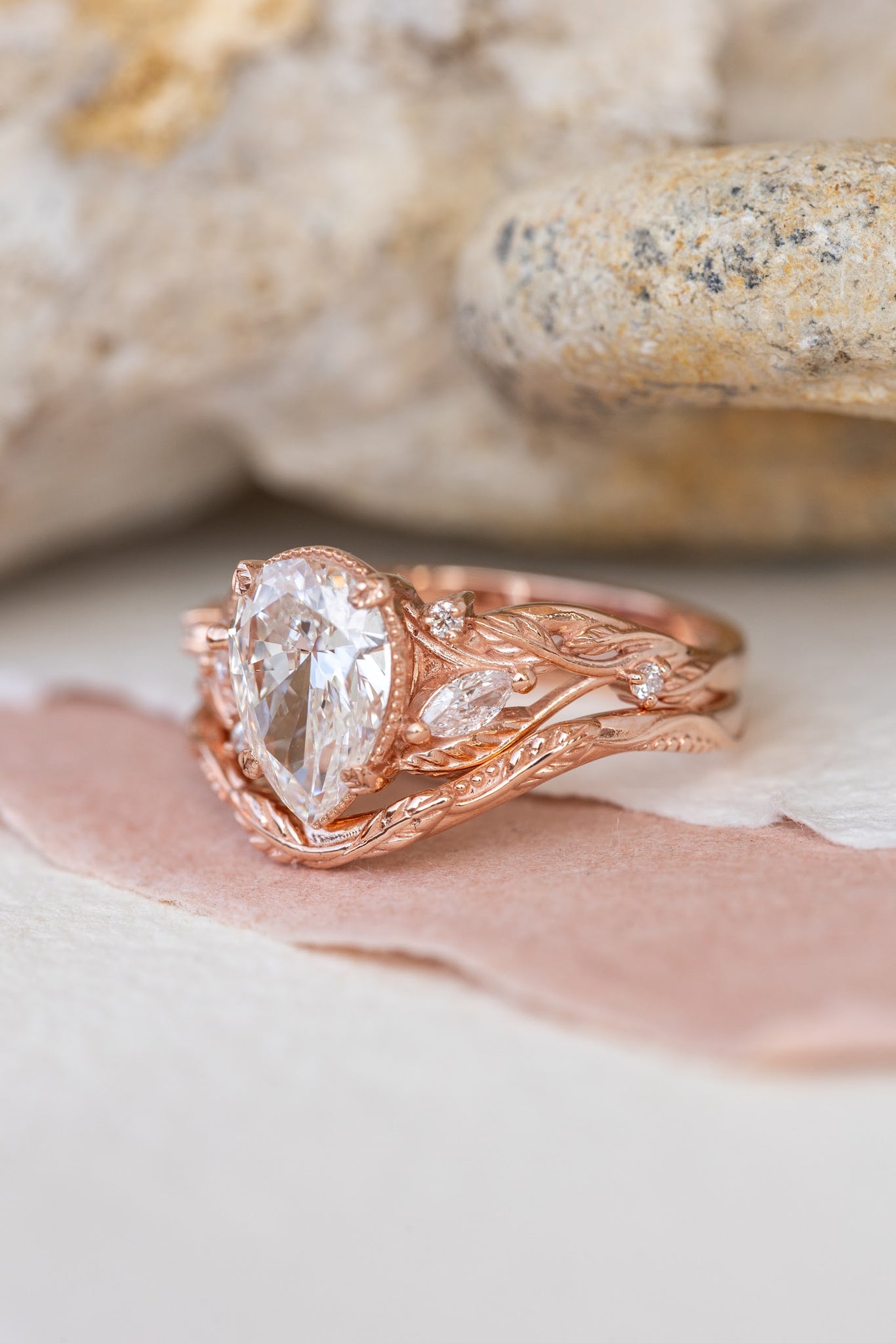 Vines and leaves engagement ring with lab-created diamond, rose gold engagement ring / Patricia - Eden Garden Jewelry™