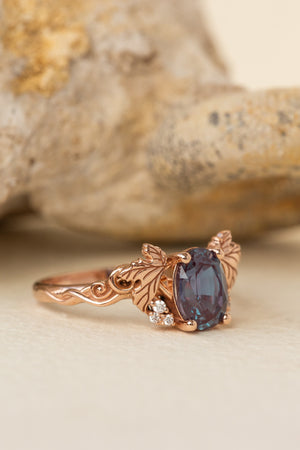 READY TO SHIP: Vineyard in 14K rose gold, oval cut lab alexandrite 8x6 mm, lab grown diamonds, AVAILABLE RING SIZES: 7 US