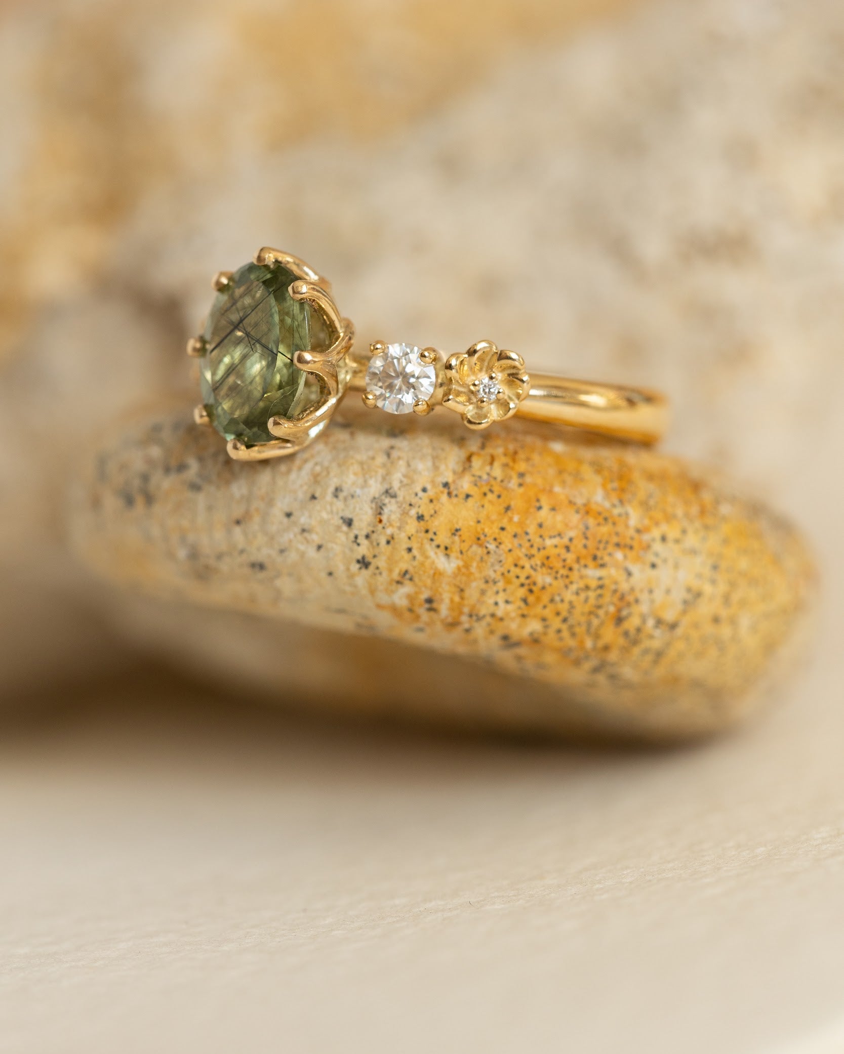 Natural oval emerald engagement ring, flower engagement ring with diamonds / Fiorella - Eden Garden Jewelry™