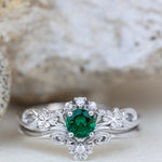 Lab created emerald engagement ring, celtic proposal ring with diamonds / Horta - Eden Garden Jewelry™