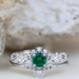 Lab created emerald engagement ring, celtic proposal ring with diamonds / Horta - Eden Garden Jewelry™