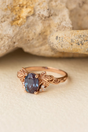 READY TO SHIP: Vineyard in 14K rose gold, oval cut lab alexandrite 8x6 mm, lab grown diamonds, AVAILABLE RING SIZES: 7 US