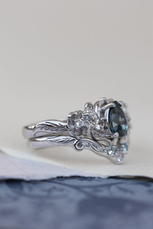 Bi-color sapphire engagement ring set, unique flower style bridal ring set / Adelina - Eden Garden Jewelry™