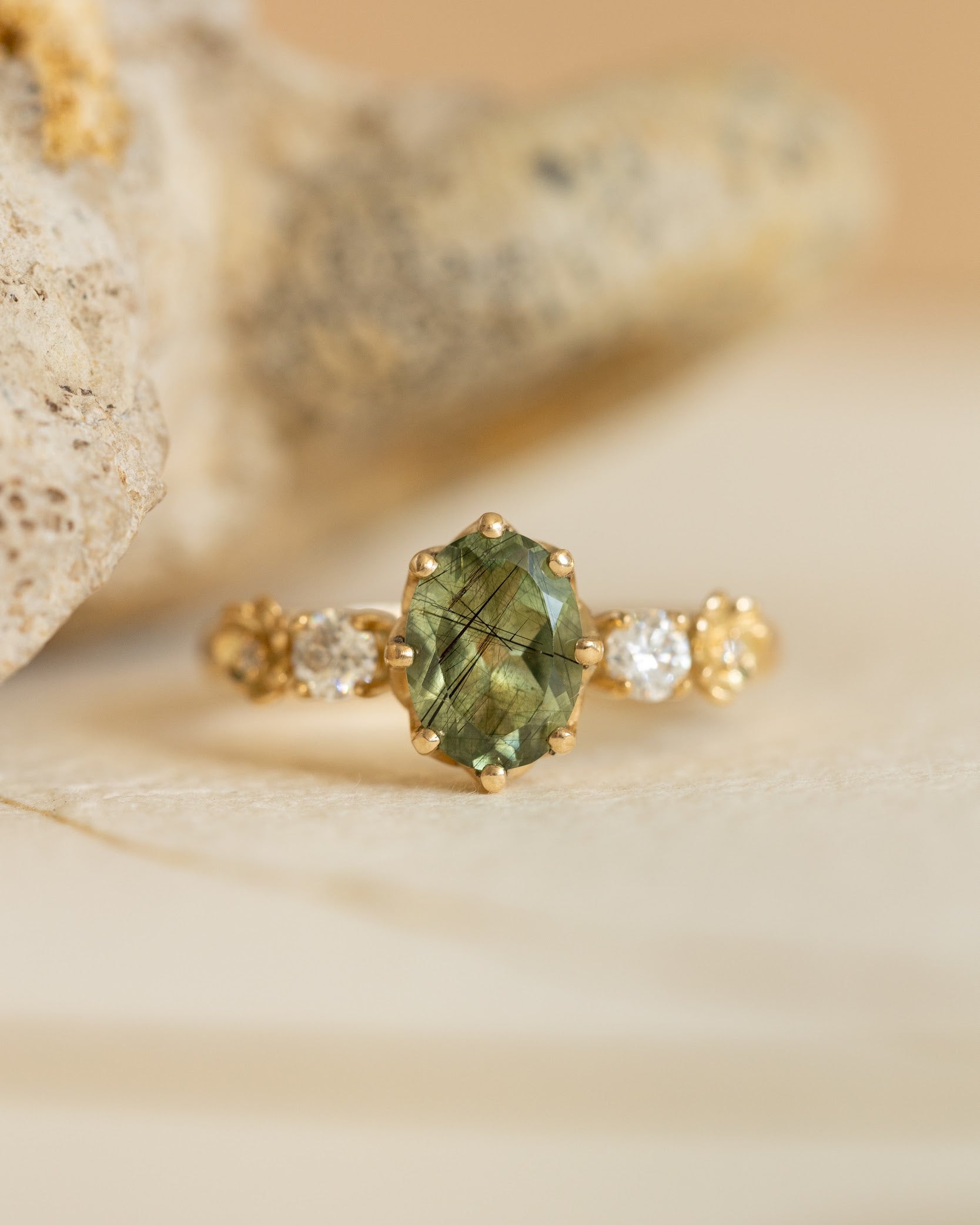 Natural oval emerald engagement ring, flower engagement ring with diamonds / Fiorella - Eden Garden Jewelry™