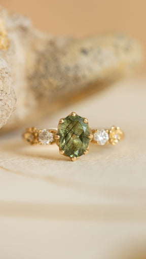 Natural oval emerald engagement ring, flower engagement ring with diamonds / Fiorella - Eden Garden Jewelry™