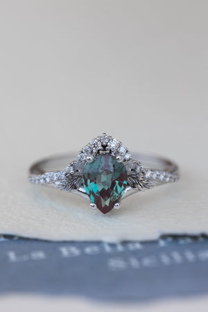 Colour changing alexandrite bridal ring set, white gold stacking rings with diamonds / Amelia - Eden Garden Jewelry™