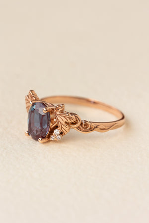 READY TO SHIP: Vineyard in 14K rose gold, oval cut lab alexandrite 8x6 mm, lab grown diamonds, AVAILABLE RING SIZES: 7 US