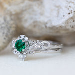 Lab created emerald engagement ring, celtic proposal ring with diamonds / Horta - Eden Garden Jewelry™