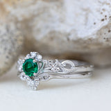 Lab created emerald engagement ring, celtic proposal ring with diamonds / Horta - Eden Garden Jewelry™