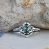 One of a kind moss agate bridal ring set, gold stacking engagement and wedding rings / Amelia - Eden Garden Jewelry™