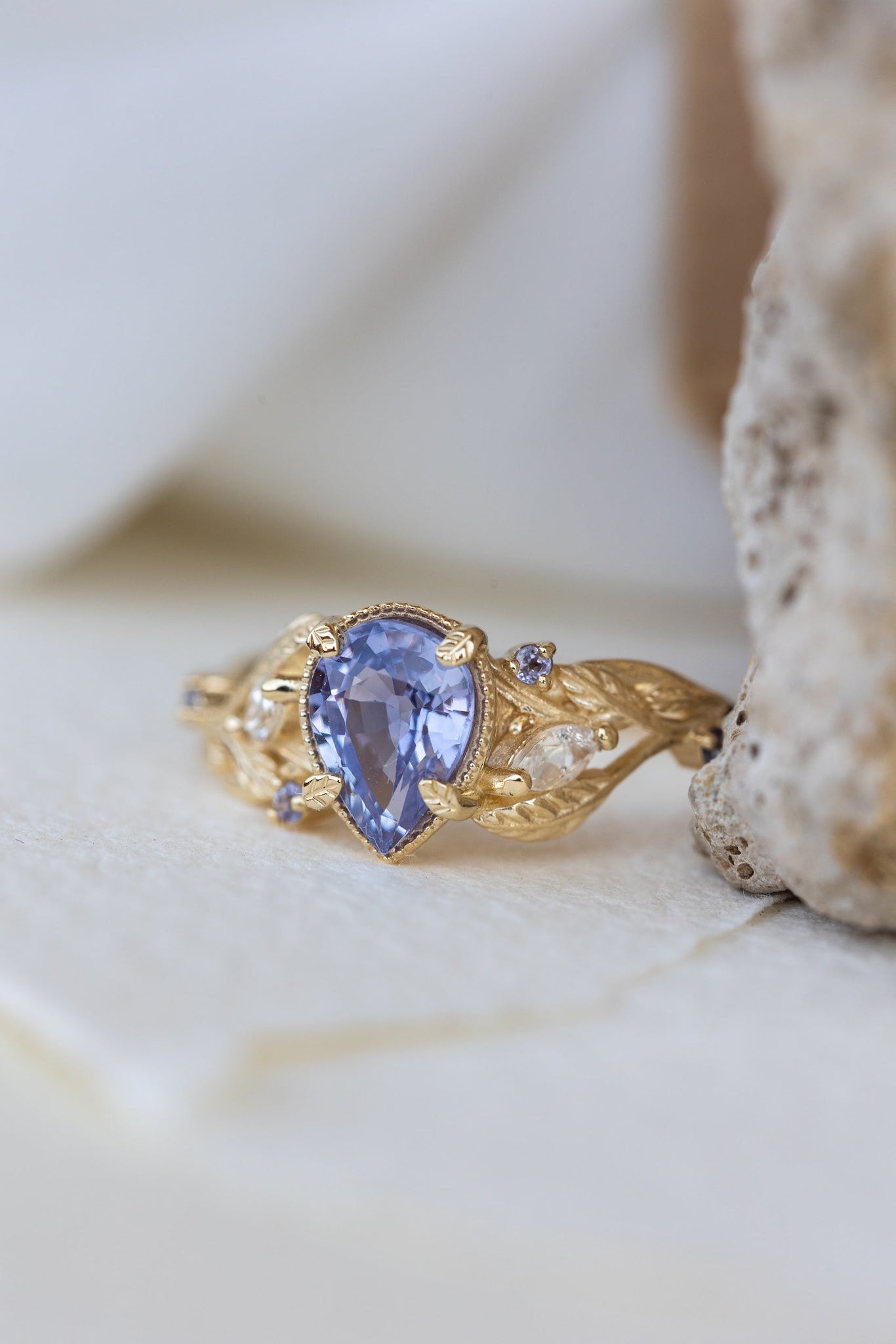 Natural purple sapphire engagement ring with accents moonstones and tanzanites / Patricia - Eden Garden Jewelry™
