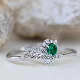 Lab created emerald engagement ring, celtic proposal ring with diamonds / Horta - Eden Garden Jewelry™