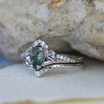 One of a kind moss agate bridal ring set, gold stacking engagement and wedding rings / Amelia - Eden Garden Jewelry™