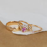 Genuine pink sapphire engagement ring set, gold palm leaves bridal ring set / Palmira Crown - Eden Garden Jewelry™