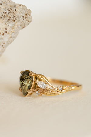 Patricia ring in 14K yellow gold, natural rutile peridot,  pear cut 8x6 mm - Eden Garden Jewelry™