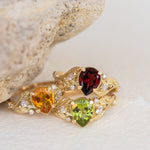 Garnet and diamonds engagement ring, gold branch proposal ring / Patricia - Eden Garden Jewelry™