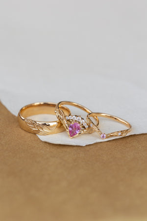 Pink sapphire and diamond crown engagement ring, rose gold leaves ring with diamonds / Palmira Crown - Eden Garden Jewelry™