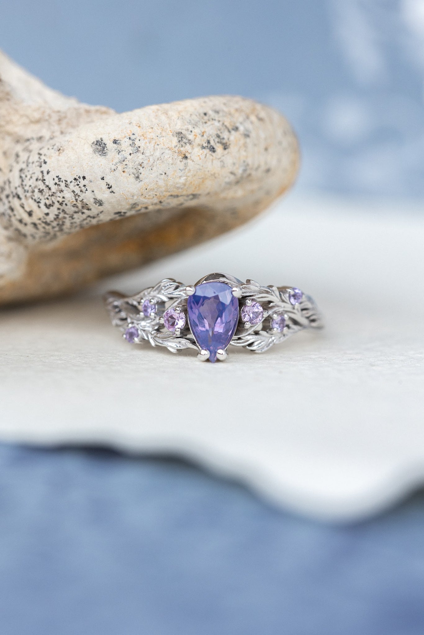 Nature inspired opalescent purple sapphire engagement ring, gold vines and leaves ring with sapphires / Japanese Maple - Eden Garden Jewelry™