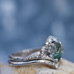 One of a kind moss agate bridal ring set, gold stacking engagement and wedding rings / Amelia - Eden Garden Jewelry™