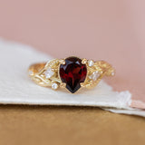 Garnet and diamonds engagement ring, gold branch proposal ring / Patricia - Eden Garden Jewelry™