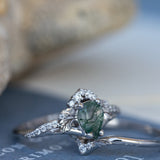 One of a kind moss agate bridal ring set, gold stacking engagement and wedding rings / Amelia - Eden Garden Jewelry™