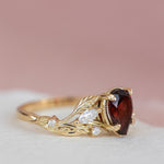 Garnet and diamonds engagement ring, gold branch proposal ring / Patricia - Eden Garden Jewelry™