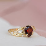 Garnet and diamonds engagement ring, gold branch proposal ring / Patricia - Eden Garden Jewelry™