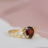 Garnet and diamonds engagement ring, gold branch proposal ring / Patricia - Eden Garden Jewelry™