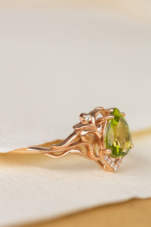 Natural peridot engagement ring, teardrop gemstone proposal ring / Lida small - Eden Garden Jewelry™