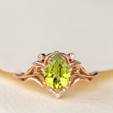 Natural peridot engagement ring, teardrop gemstone proposal ring / Lida small - Eden Garden Jewelry™