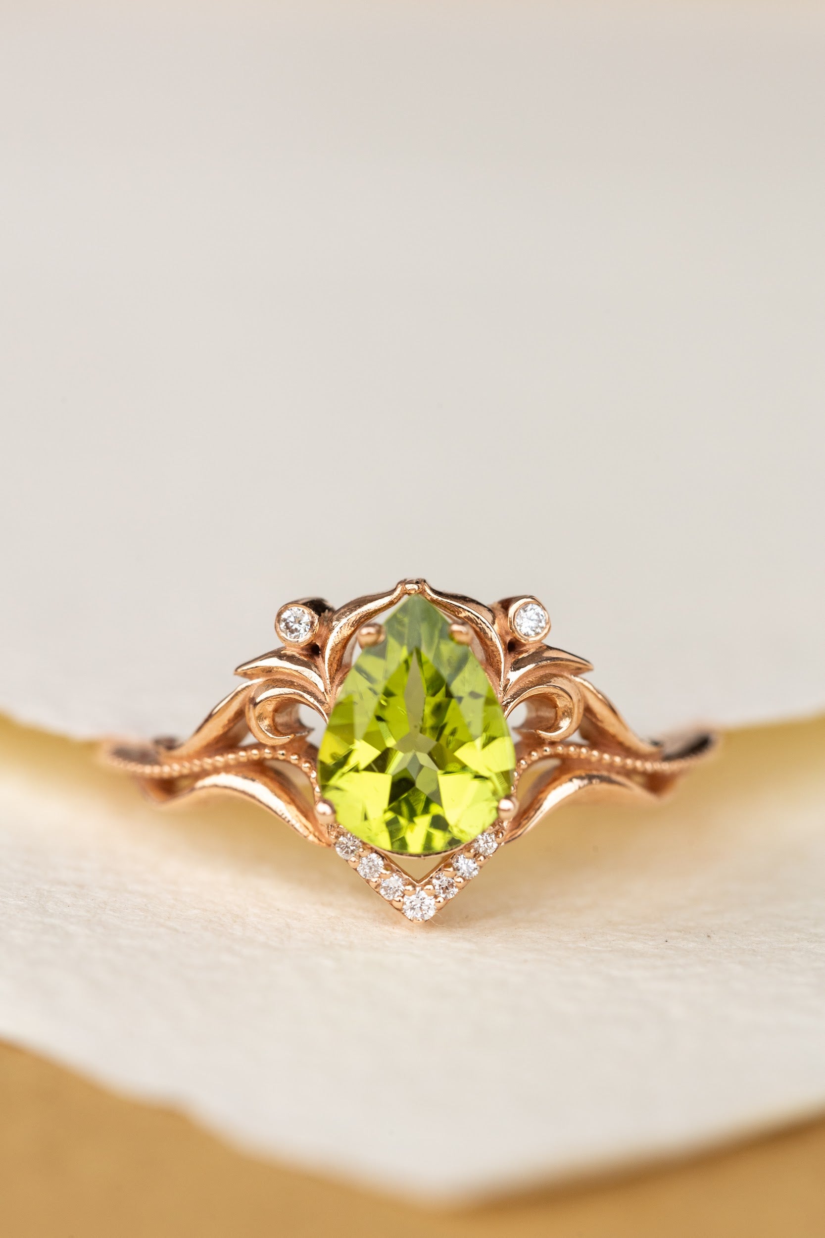 Natural peridot engagement ring, teardrop gemstone proposal ring / Lida small - Eden Garden Jewelry™