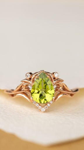 Natural peridot engagement ring, teardrop gemstone proposal ring / Lida small - Eden Garden Jewelry™