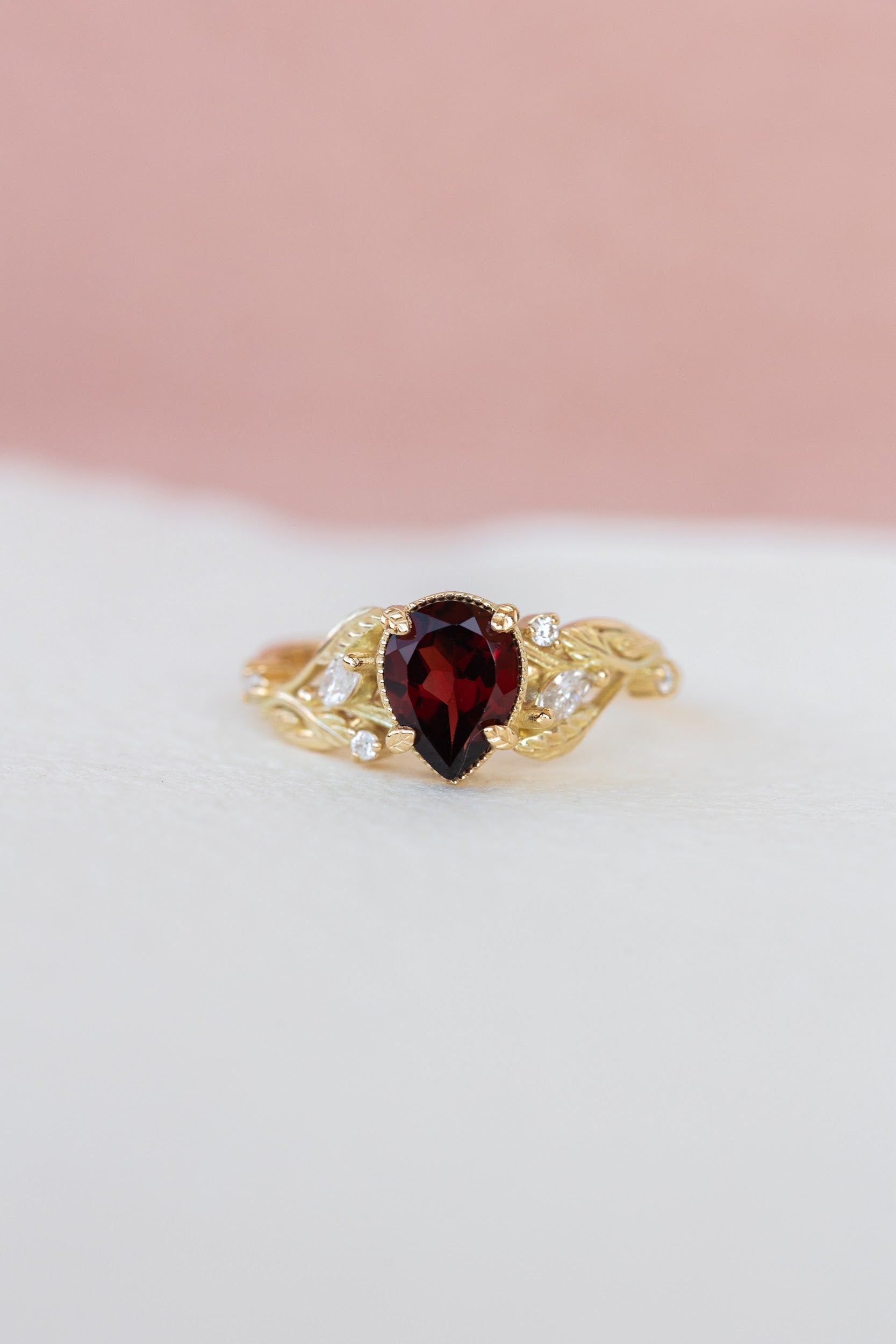 Garnet and diamonds engagement ring, gold branch proposal ring / Patricia - Eden Garden Jewelry™